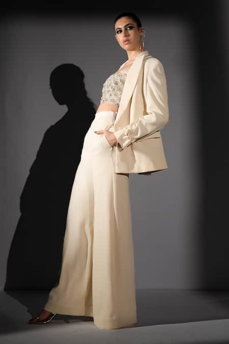 Buy_Nikita Mhaisalkar_Off White Suiting Luxe Blazer And Pant Set 