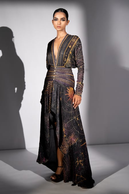 Nikita Mhaisalkar Placement Print High-Low Maxi Dress 