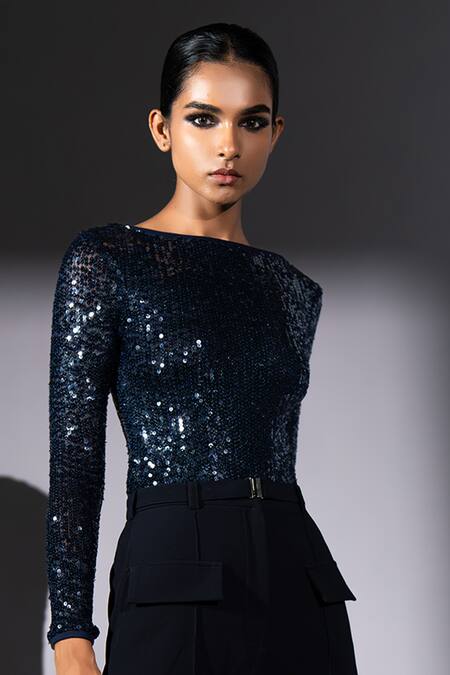 Shop_Nikita Mhaisalkar_Navy Suiting Luxe Wide Leg Trouser 