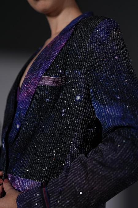 Nikita Mhaisalkar_Purple Georgette Sequins Galaxy Print Blazer And Pant Set _Online_at_Aza_Fashions