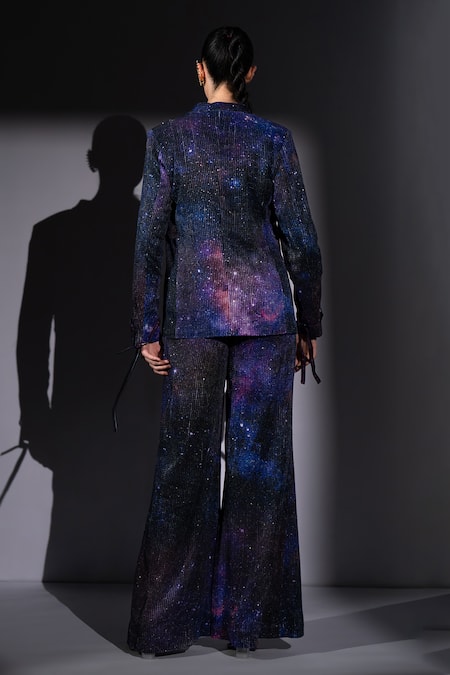 Nikita Mhaisalkar Galaxy Print Sequin Georgette Blazer & Pant Set 