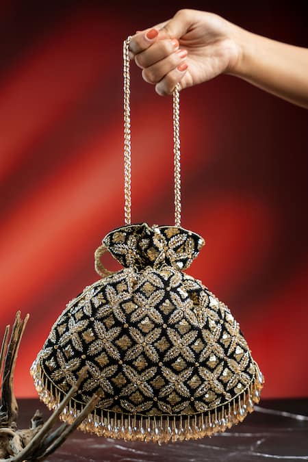 Nayaab By Sonia Leafy Lattice Embroidered Potli 