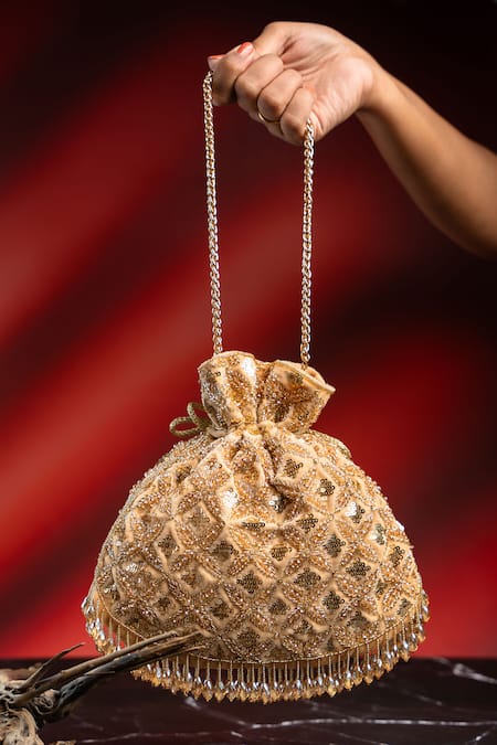 Nayaab By Sonia Leafy Lattice Embroidered Potli 