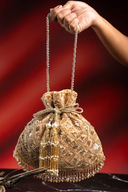 Nayaab By Sonia Leafy Lattice Embroidered Potli 