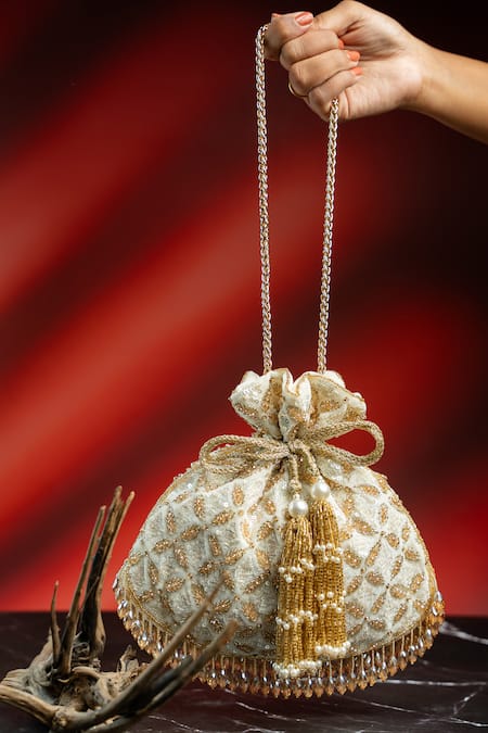 Nayaab By Sonia Leafy Lattice Embroidered Potli 