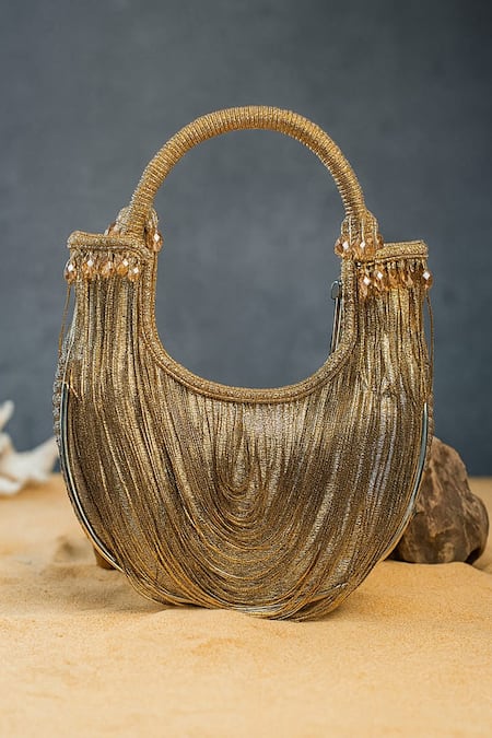 Nayaab By Sonia Hinted Sailor Tasseled Metallic Bag 