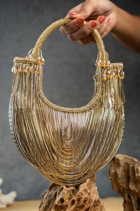 Nayaab By Sonia Hinted Sailor Tasseled Metallic Bag 