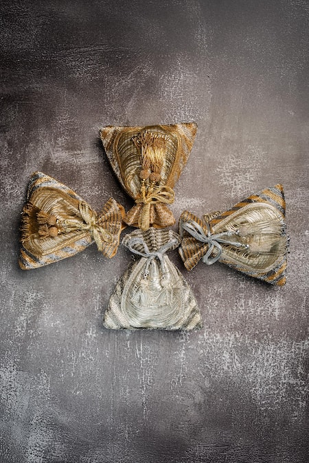 Shop_Nayaab By Sonia_Silver Beads, Tassels Hinted Metallic Potli _Online_at_Aza_Fashions