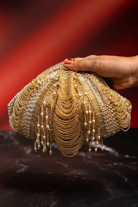 Nayaab By Sonia Briller Scallop Beaded Clutch 