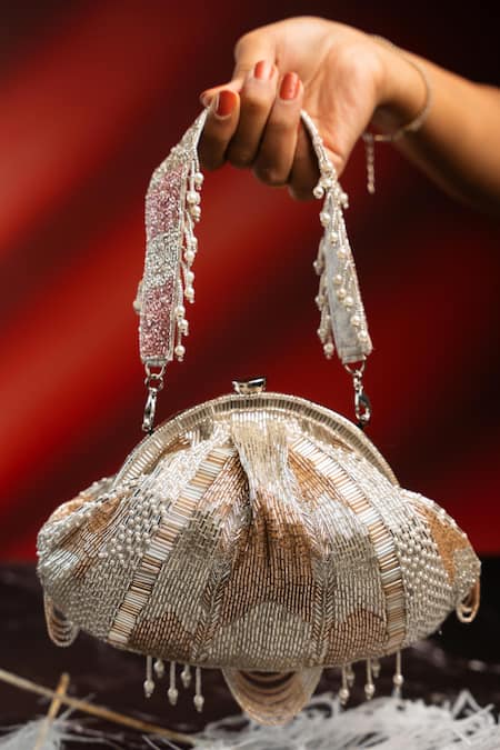 Nayaab By Sonia Briller Scallop Pearl Embellished Clutch 