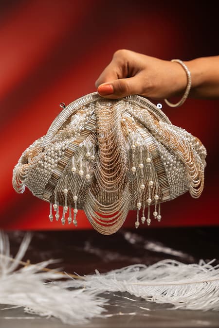 Nayaab By Sonia Briller Scallop Pearl Embellished Clutch 