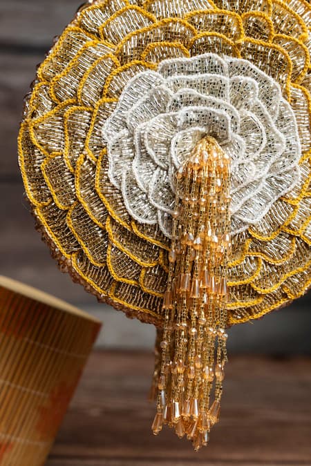 Shop_Nayaab By Sonia_Gold Beads, Tassels, Pearls Majestic Sphere Luxe Box Clutch _Online_at_Aza_Fashions