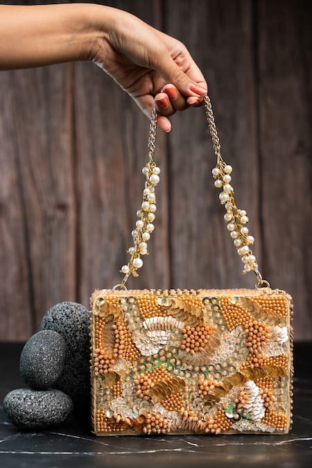 Nayaab By Sonia Sequinned Kasse Bead Studded Box Clutch 