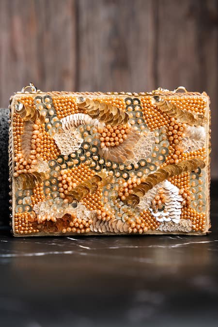Nayaab By Sonia Sequinned Kasse Bead Studded Box Clutch 