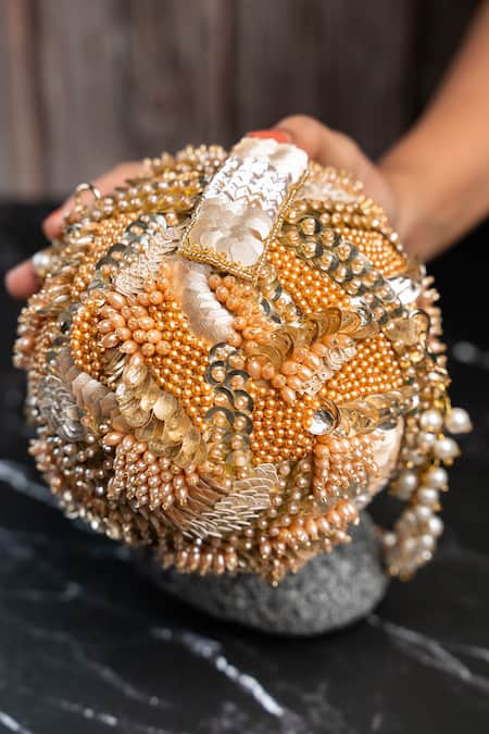 Nayaab By Sonia Sequinned Soccer Beadwork Ball Clutch 