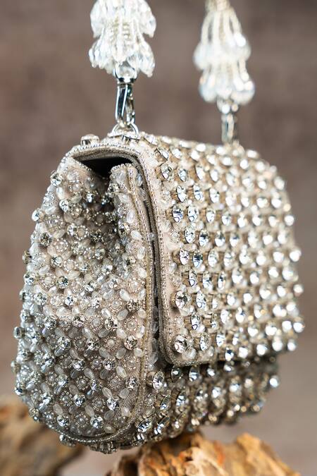 Nayaab By Sonia_Silver Crystals, Beads Aurora And Embellished Bag _Online_at_Aza_Fashions