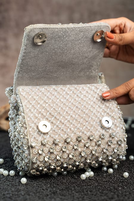 Buy_Nayaab By Sonia_Silver Crystals, Beads Aurora And Embellished Bag _Online_at_Aza_Fashions