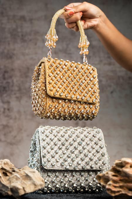 Shop_Nayaab By Sonia_Silver Crystals, Beads Aurora And Embellished Bag _Online_at_Aza_Fashions