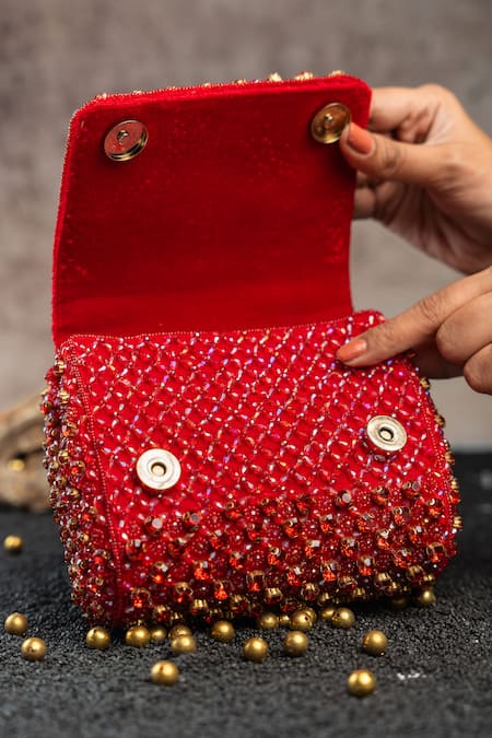 Buy_Nayaab By Sonia_Wine Crystals, Beads Aurora And Embellished Bag _Online_at_Aza_Fashions
