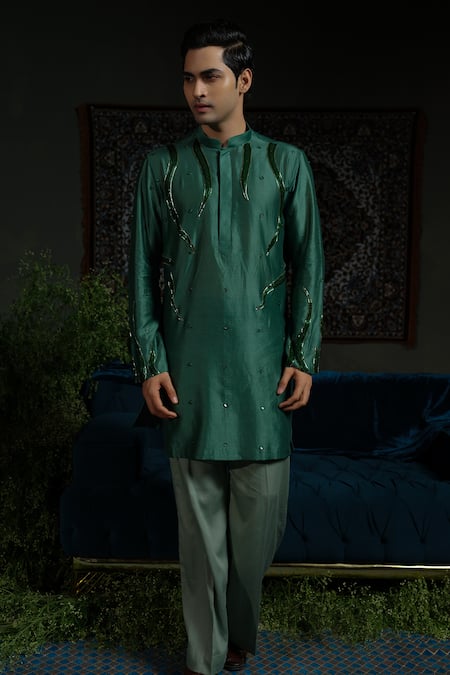 Runit Gupta Flame In Forest Embellished Kurta Set 