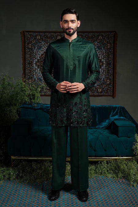 Runit Gupta Deep Emerald Amoeba Kurta Set 