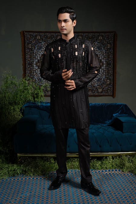 Runit Gupta Black Bold Kurta Set 