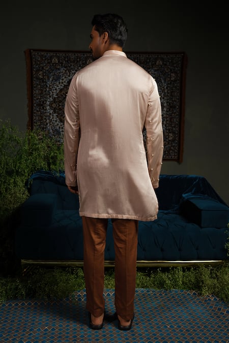 Runit Gupta Peach Palm Embroidered Kurta Set 