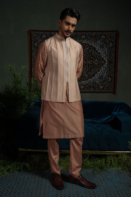 Runit Gupta Peach Pintuck Nehru Jacket 