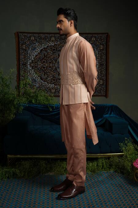 Shop Runit Gupta Rose Gold Embroidery, Beads Geo Silk Belt Online at Aza Fashions Shop_Runit Gupta_Rose Gold Embroidery, Beads Geo Silk Belt _Online_at_Aza_Fashions