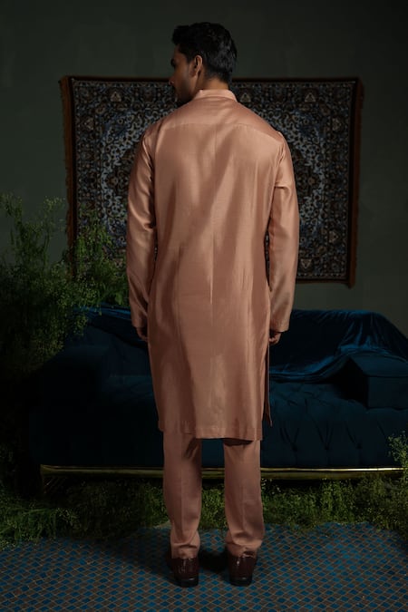 Runit Gupta Peach Pink Pintuck Bundi & Kurta Set 