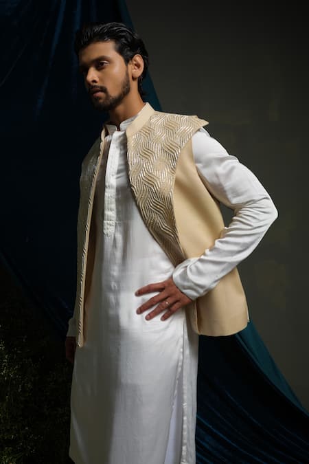 Buy_Runit Gupta_Cream Linen, Cotton Beads Broad Nehru Jacket 