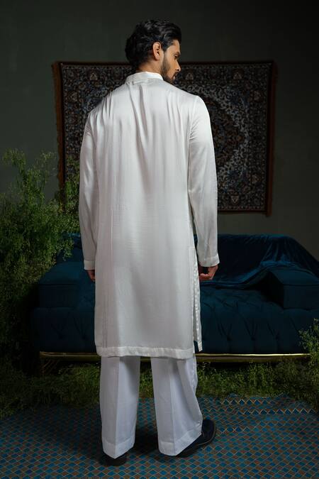 Runit Gupta_Cream Linen, Cotton, , Vegan Beads Broad Embroidered Bundi And Kurta Set _at_Aza_Fashions