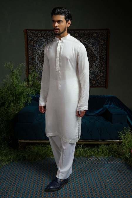 Buy_Runit Gupta_Cream Linen, Cotton, , Vegan Beads Broad Embroidered Bundi And Kurta Set 