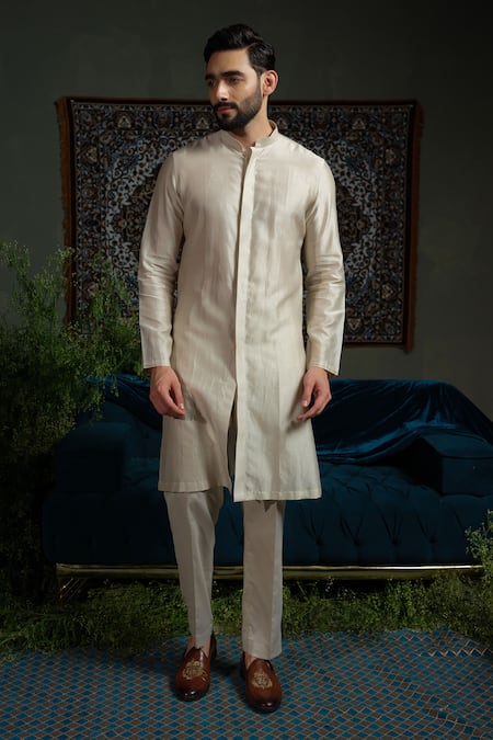 Shop_Runit Gupta_Yellow Chanderi , Vegan Beads, Embroidery Mari Ombre Bundi And Kurta Set 