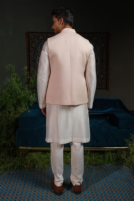 Runit Gupta Arch Lapel Rose Bundi & Kurta Set 