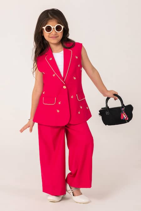 Partykles Ladybug Embroidered Sleeveless Blazer & Trouser Set 