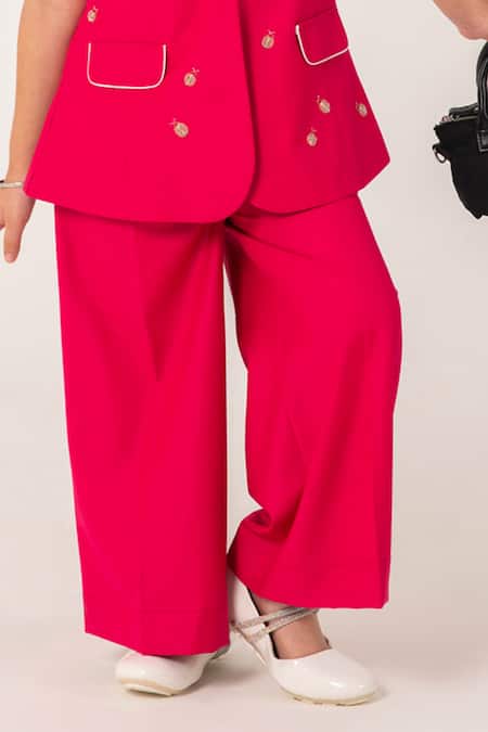 Shop_Partykles_Fuchsia Embroidery Ladybug Sleeveless Blazer And Trouser Set _Online_at_Aza_Fashions
