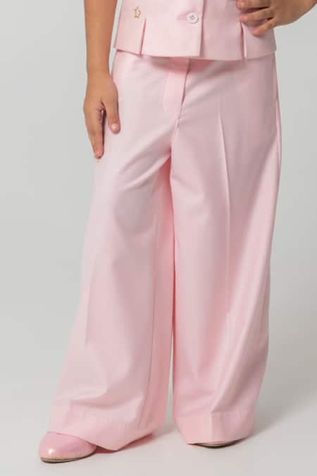 Buy_Partykles_Peach Embroidery Mini Beasted Waistcoat And Trouser Set _Online_at_Aza_Fashions