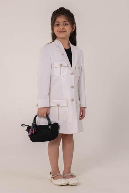 Buy_Partykles_White Polyester Blazer Style Midi Dress With Embellished Buttons _Online_at_Aza_Fashions
