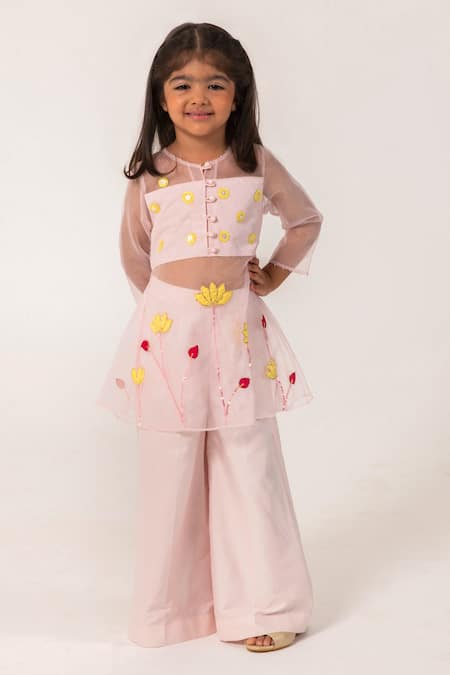 Buy Partykles Pink Organza Embroidery, Patchwork, Sequins Lotus Patch Work Kurta And Pant Set Online at Aza Fashions Buy_Partykles_Pink Organza Embroidery, Patchwork, Sequins Lotus Patch Work Kurta And Pant Set _Online_at_Aza_Fashions