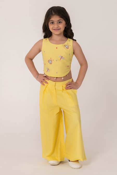 Partykles Insect Embroidered Crop Top & Wide Leg Pant Set 