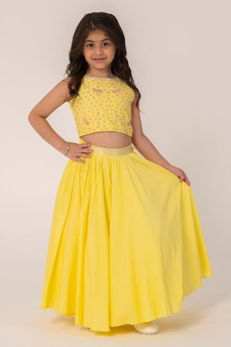 Partykles Dragonfly Embroidered Crop Top & Skirt Set 