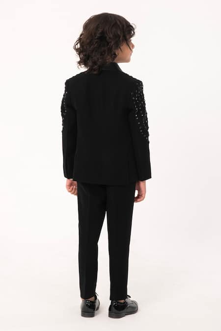 Partykles Embroidered Tuxedo Coat Pant Shirt & Bowtie Set 