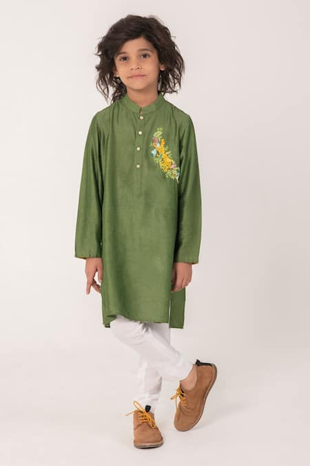Partykles Cheetah Embroidered Chest Motif Kurta Set 