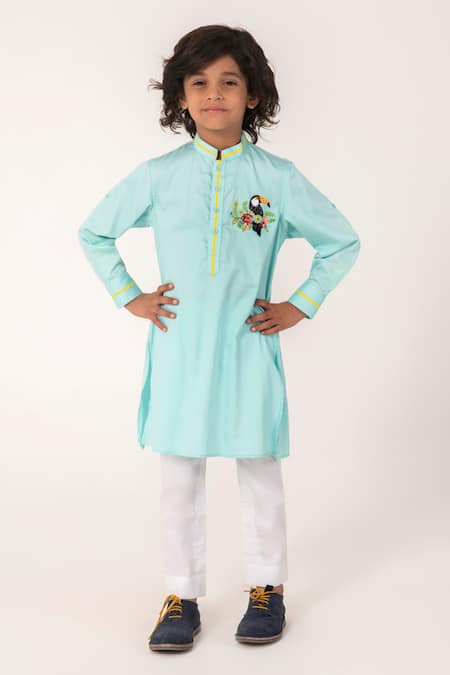 Partykles Toucan Bird Embroidered Kurta & Pant Set 