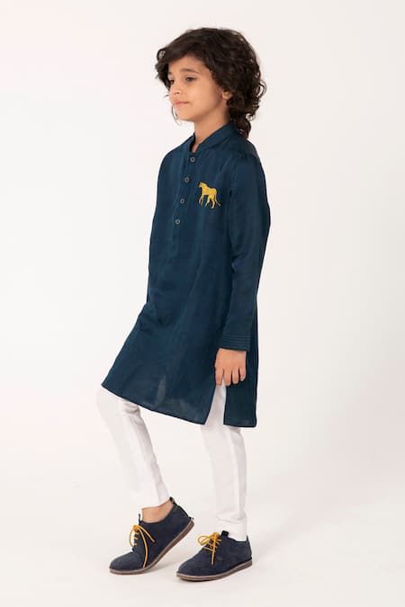 Buy_Partykles_Teal Embroidery Cheeta Kurta And Pant Set _Online_at_Aza_Fashions