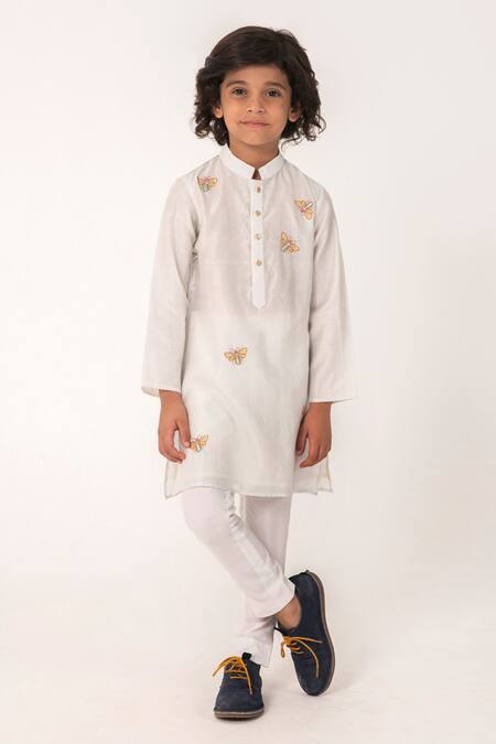 Partykles_Gray Chanderi Embroidery Bumblebee Kurta And Pant Set _Online_at_Aza_Fashions