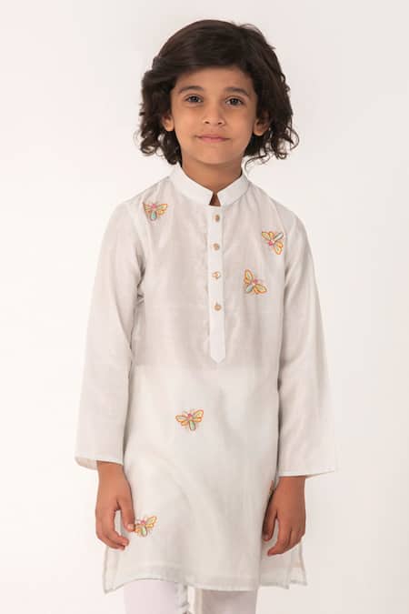 Buy_Partykles_Gray Chanderi Embroidery Bumblebee Kurta And Pant Set _Online_at_Aza_Fashions
