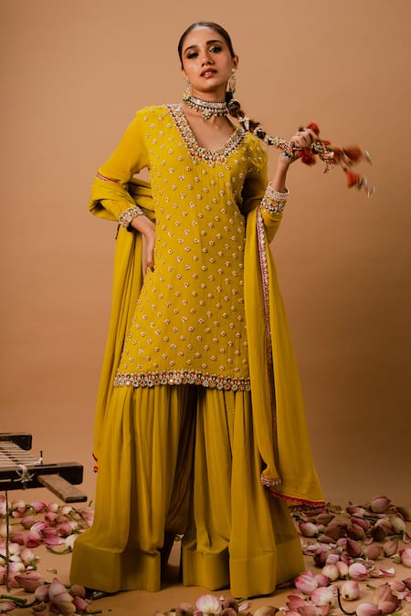 Ria Shah Label Embroidered Kurta Sharara Set 
