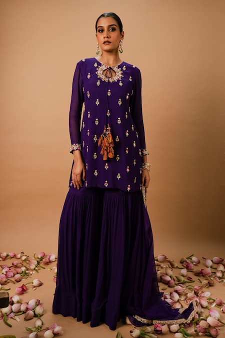 Ria Shah Label Embroidered Kurta Sharara Set 